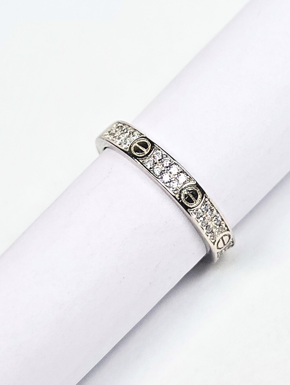Cartier Insp. Love Ring #8  925 Sterling Silver CZ Rhodium Finish